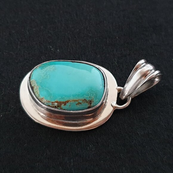 Bold Vintage Southwestern 925 Silver Natural Turquoise Statement Pendant - Picture 7 of 12